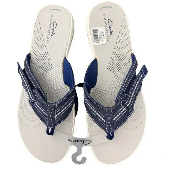 Clarks Women's Brinkley Jazz Flip Flops Cloudsteppers Size 11 Navy Blue New - Picture 1 of 12